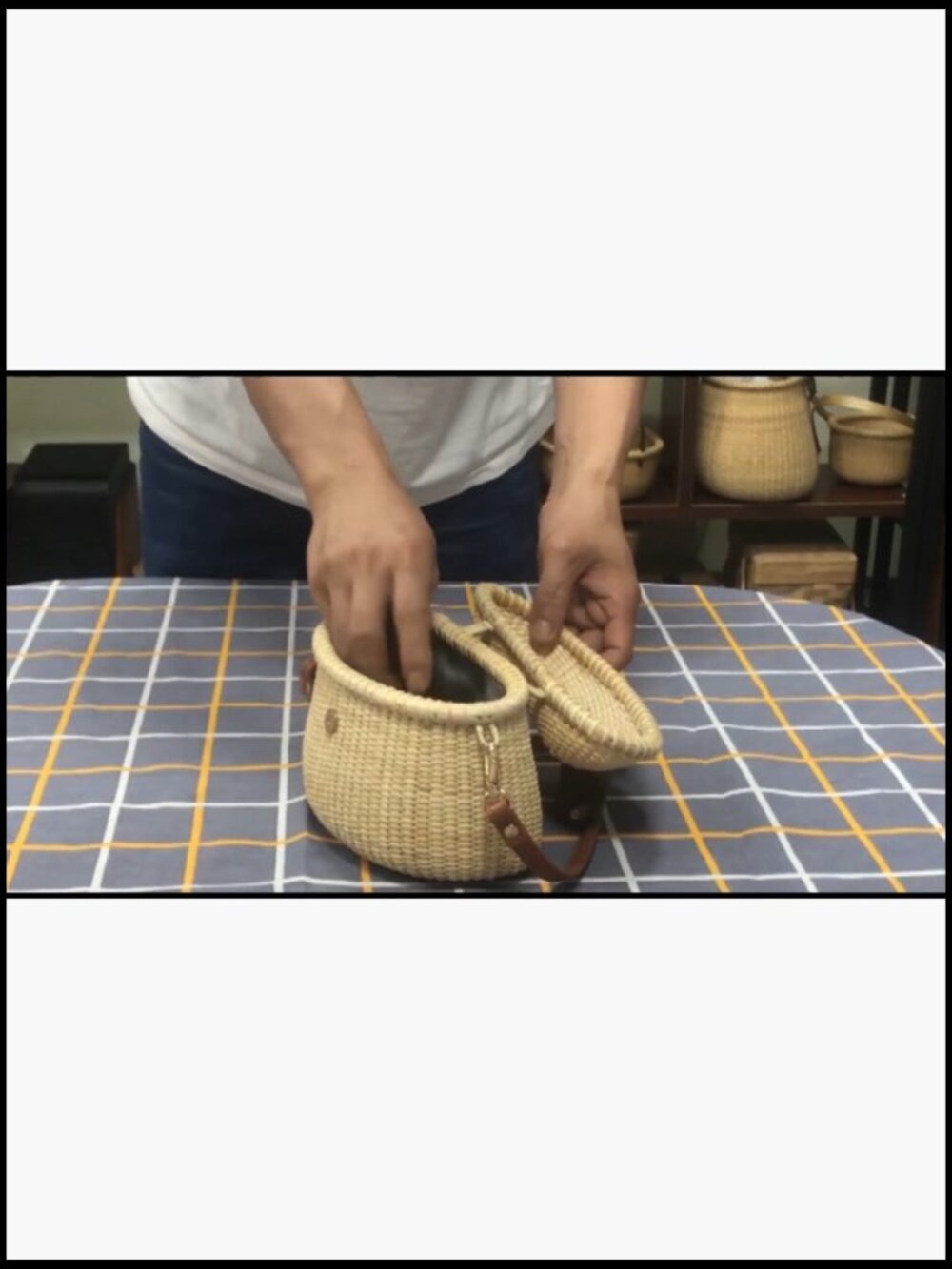 Handwoven Rattan Crossbody Bag Crescent Purse Shoulder Straw Basket Chic - Picture 7 of 7
